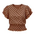thumbnail image 6 of Women's 2026 New Crew Neck Polka Dot Print Layered Ruffle Hem Short Sleeve T Shirt, Elastic Waist Peplum Top, Casual Fashion Summer Daily Wear for Trendy Outfits Brown S, 6 of 6