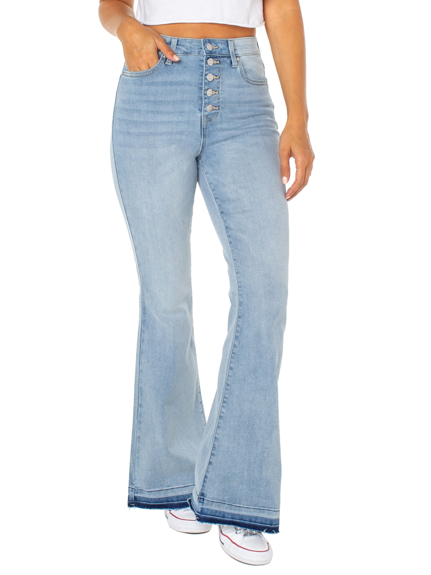 Celebrity Pink Women's Exposed Button Flare Jeans - Walmart.com