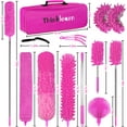 ThinkLearn Microfiber Dusters for Cleaning,14PCS Feather Dusters with Extension Pole,Bendable