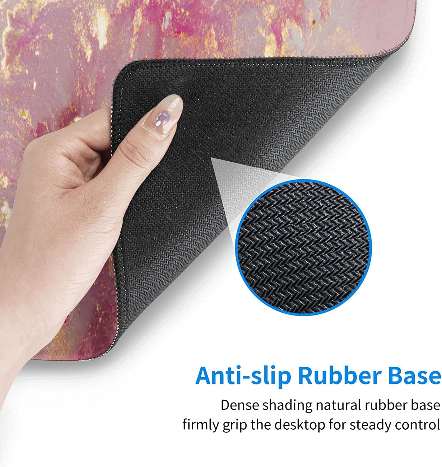 Large Mouse Pad for Desk Mat, Marble Gaming Mousepad, Laptop Pad, Big Extended Deskpad Keyboard Pad with Stitched Edges, Non Slip Base XL Mousepad for Women Office Pink and Gold 31.5 x 11.8In