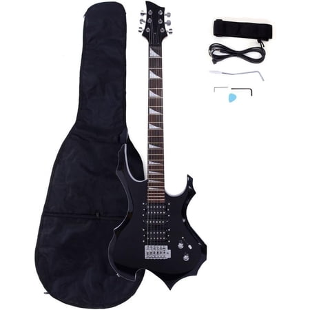 SolaceHue 36“ Beginner Flame Shaped Electric Guitar Starter Kit, w/Guitar Bag,Shoulder Strap,Amp Wire,Tremolo Arm, Plectrum (Black)
