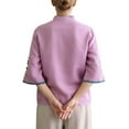 thumbnail image 5 of YanHoo Vintage Traditional Embroidered Tang Suit for Women 3/4 Sleeve Knitting Cotton Loose Blouse Shirts with Chinese Frog Button Tops Purple,XXXXL, 5 of 7