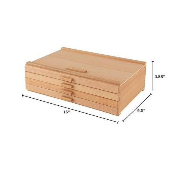 Cezanne Creative Mark Pastel Storage Box, 4-Drawer Wooden Art & Craft Supplies Organizer, Birch Wood, Brown