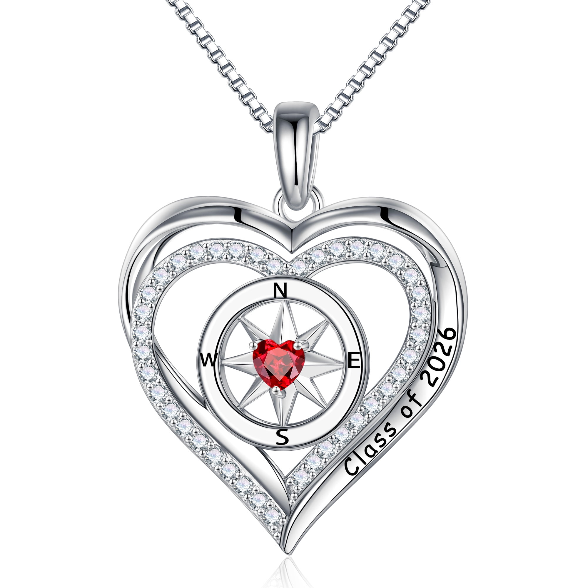 Iefil S925 Sterling Silver Birthstone Heart Pendant Necklace for Women, Dainty Graduation Gifts 2026, CZ Fine Jewelry