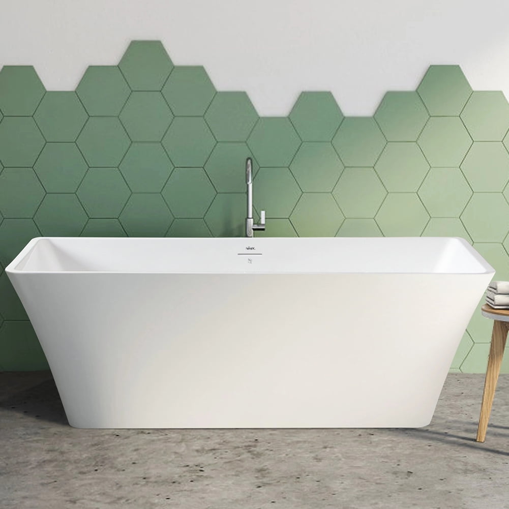 Kepooman 66" Acrylic Alcove Bathtub with Brushed Nickel Drain and Overflow Hole, White Kepooman 66" Acrylic Alcove Bathtub with Brushed Nickel Drain and Overflow Hole, White