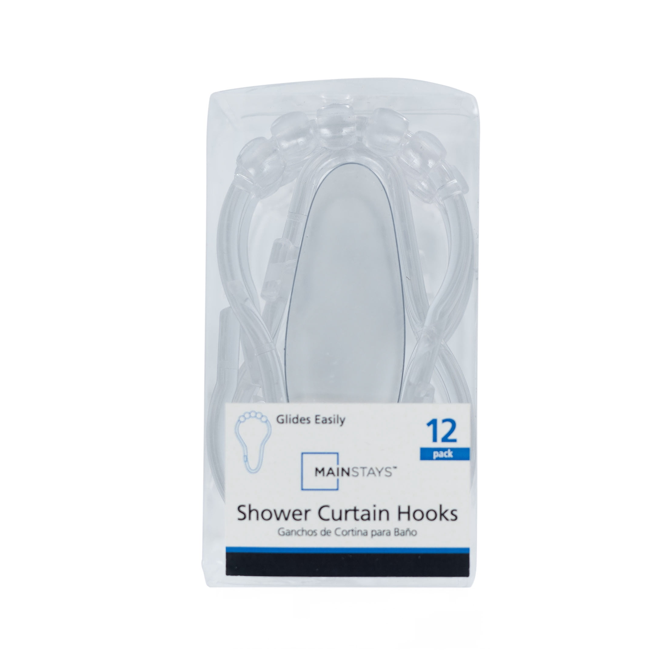 Mainstays Shower Curtain Rollerball Hooks, Easy Gliding, Clear, Set of 12