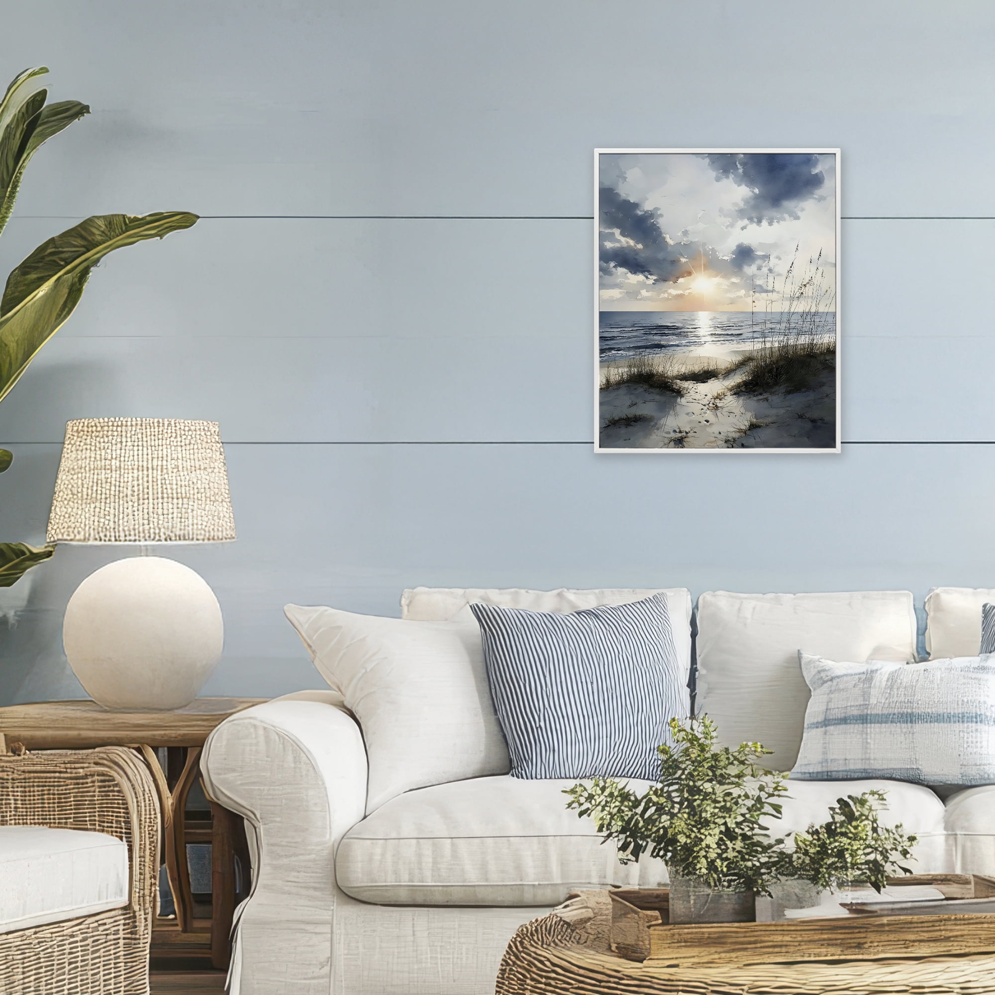 Stupell Industries Ocean Sunrise over Sandy Dunes White Framed Giclee Art, design by Franklyn Gregory