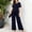 Navy, variant on Purcolt Womens 2 Piece Pant Suit Dressy Casual Crew Neck Cut-out Short Sleeve Tops with Asymmetrical Hem Wide Leg Trousers Outfits for Business Work Office