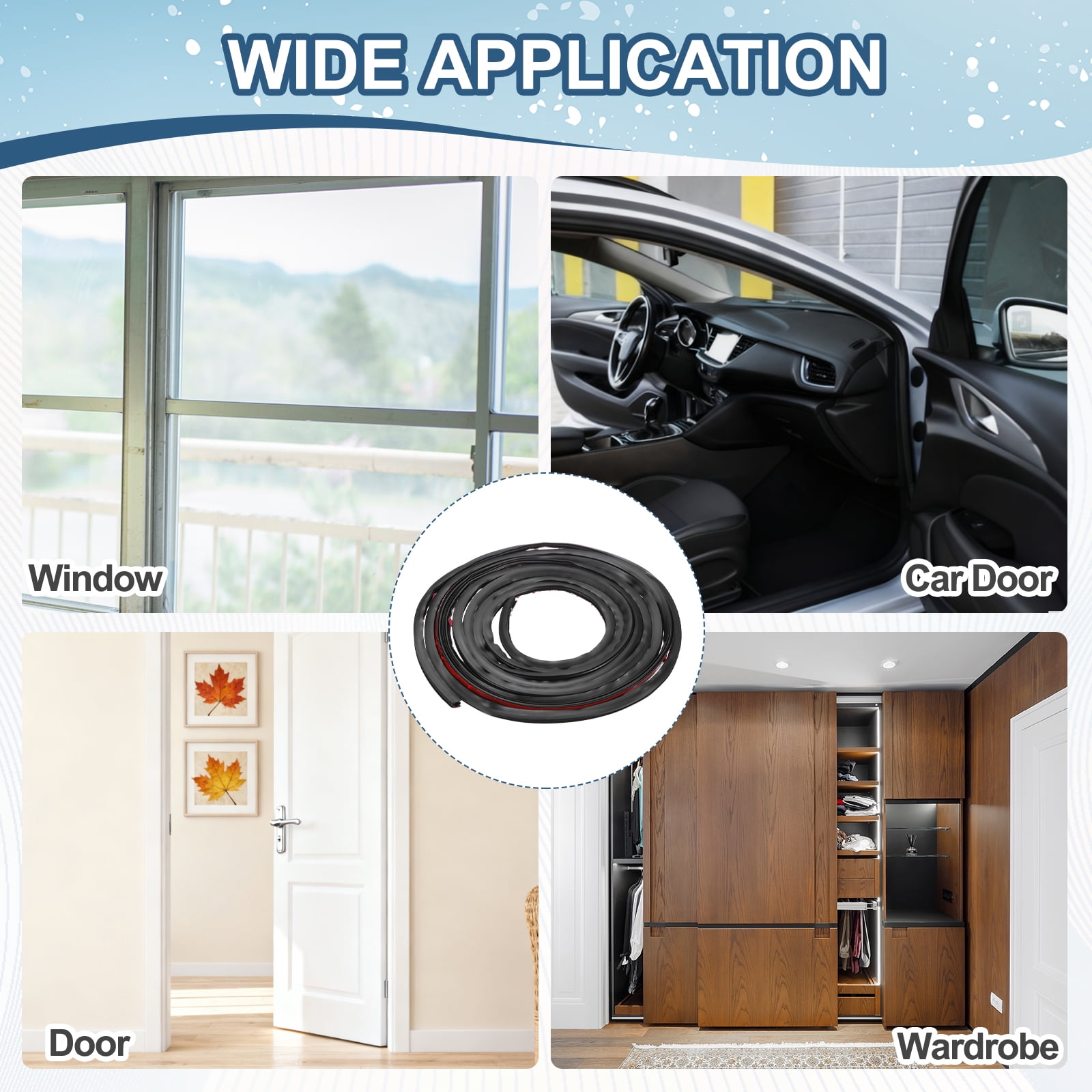 Uxcell Weather Stripping Seal Strip 16.4ft x 0.39" - 2 Pack D-Shape Self-Adhesive Soundproofing Windproof Rubber Door Seal Strip Fits 6-8mm Gap for Doors Windows Frame Gap Blocker, Black