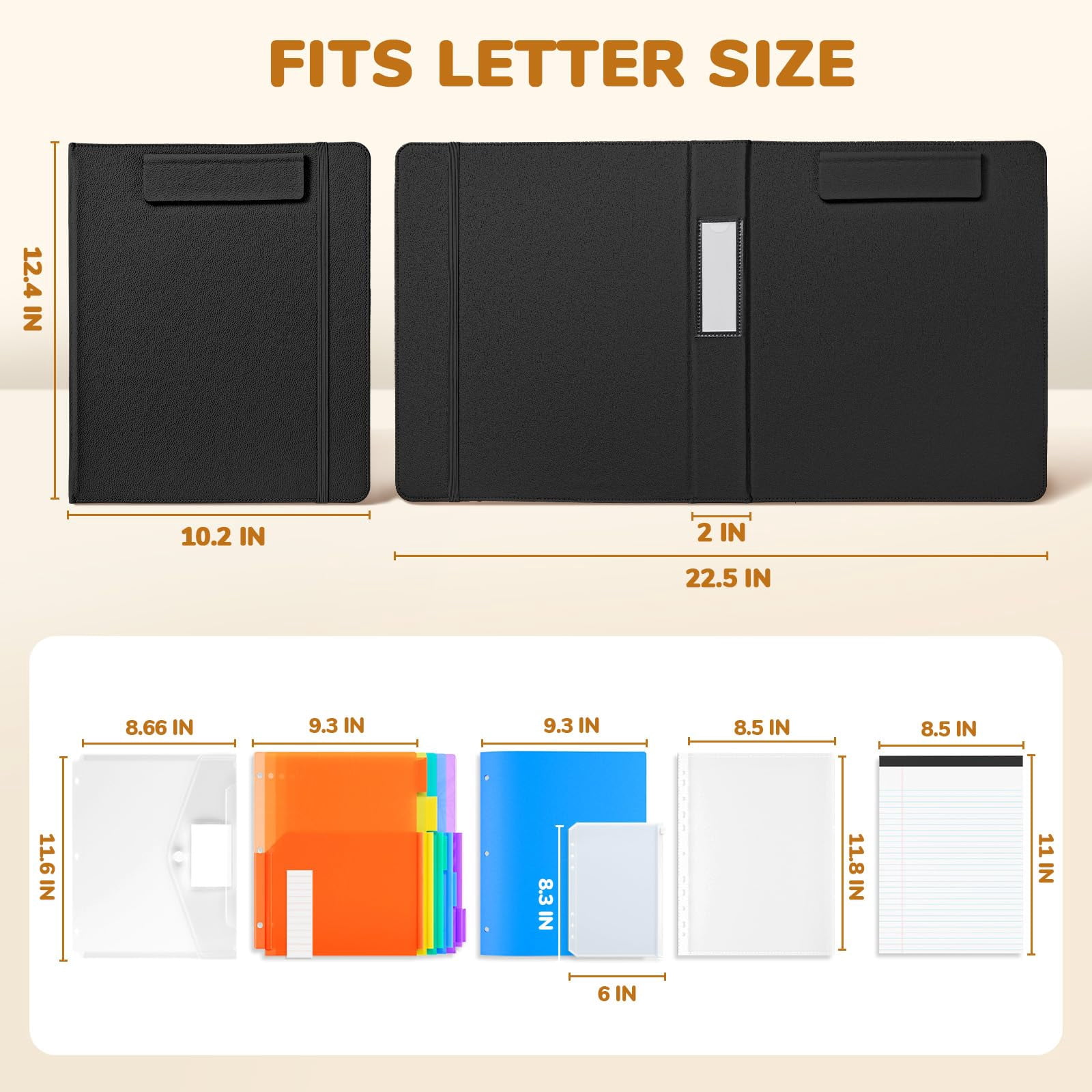3 Ring Binder Clipboard With Storage 12.4"x10.2"magnetic Folder 5 Expandable Folders Refillable Lined Notepad (11" X 8.5") Ideal For School Office Nursing(black)