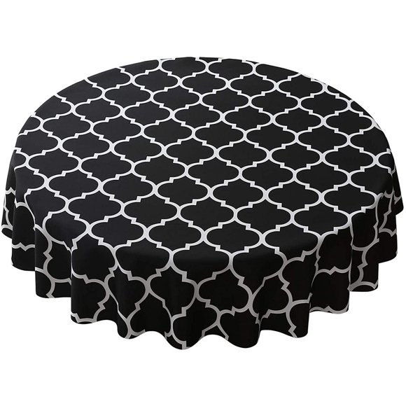Fashnice Nappes Marocaines Housses de Nappes Rondes Nappe Lavable Polyester -proof Déco Maison Vintage Noir Diamètre 152 cm (Nappe Ronde)
