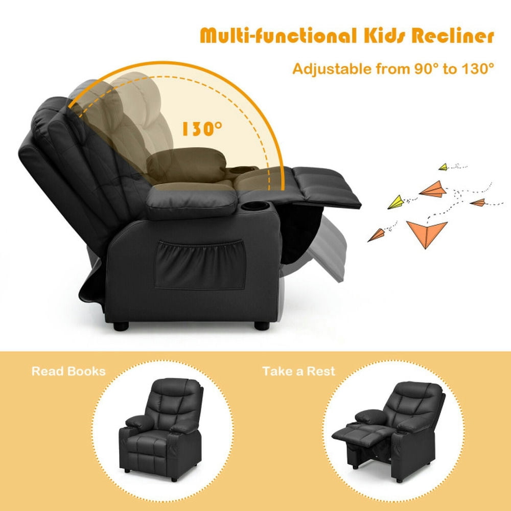 Kadyn Kids Recliner Chair, Kids Relax Chair,Lazy Boy Chair,Kids Recliner Chair with Cup Holder and Footrest for Children-Black