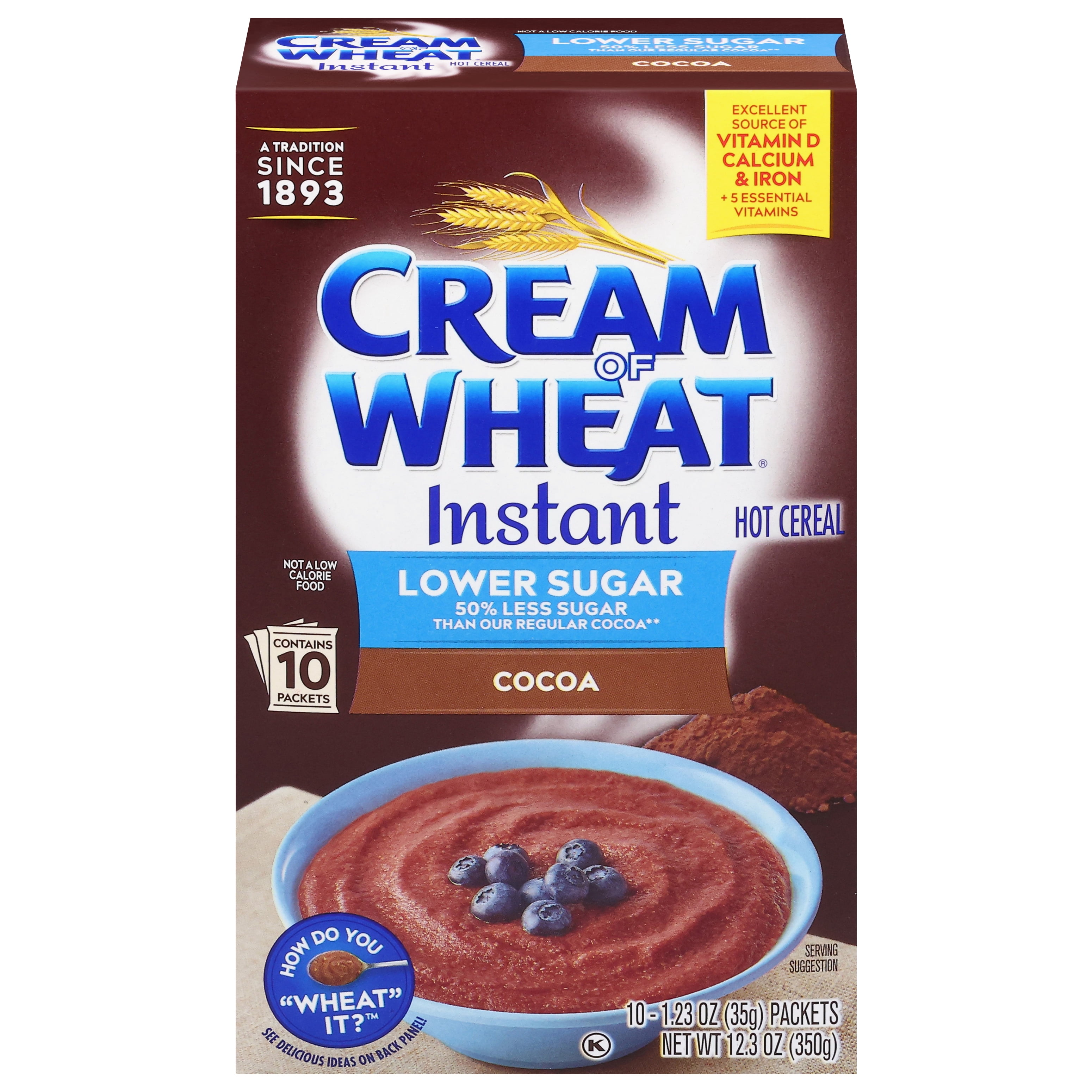 (2 pack) Cream of Wheat, Instant Hot Cereal, Cocoa Flavor, 10-1.23 oz Packets Shelf Stable Cardboard Box