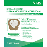 Areza Medical Sacral Silicone Superabsorbent Foam Dressing 9" X 9" Box of 5 Sterile Dressings