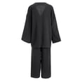thumbnail image 4 of QUYUON Linen Sets Women 2 Piece Outfits Casual Long Sleeve Open Front Cardigan Wide Leg Pants Sets Solid Color Blouse Shirt and Long Pants Lounge Sets Matching Clothing Black XXL, 4 of 6