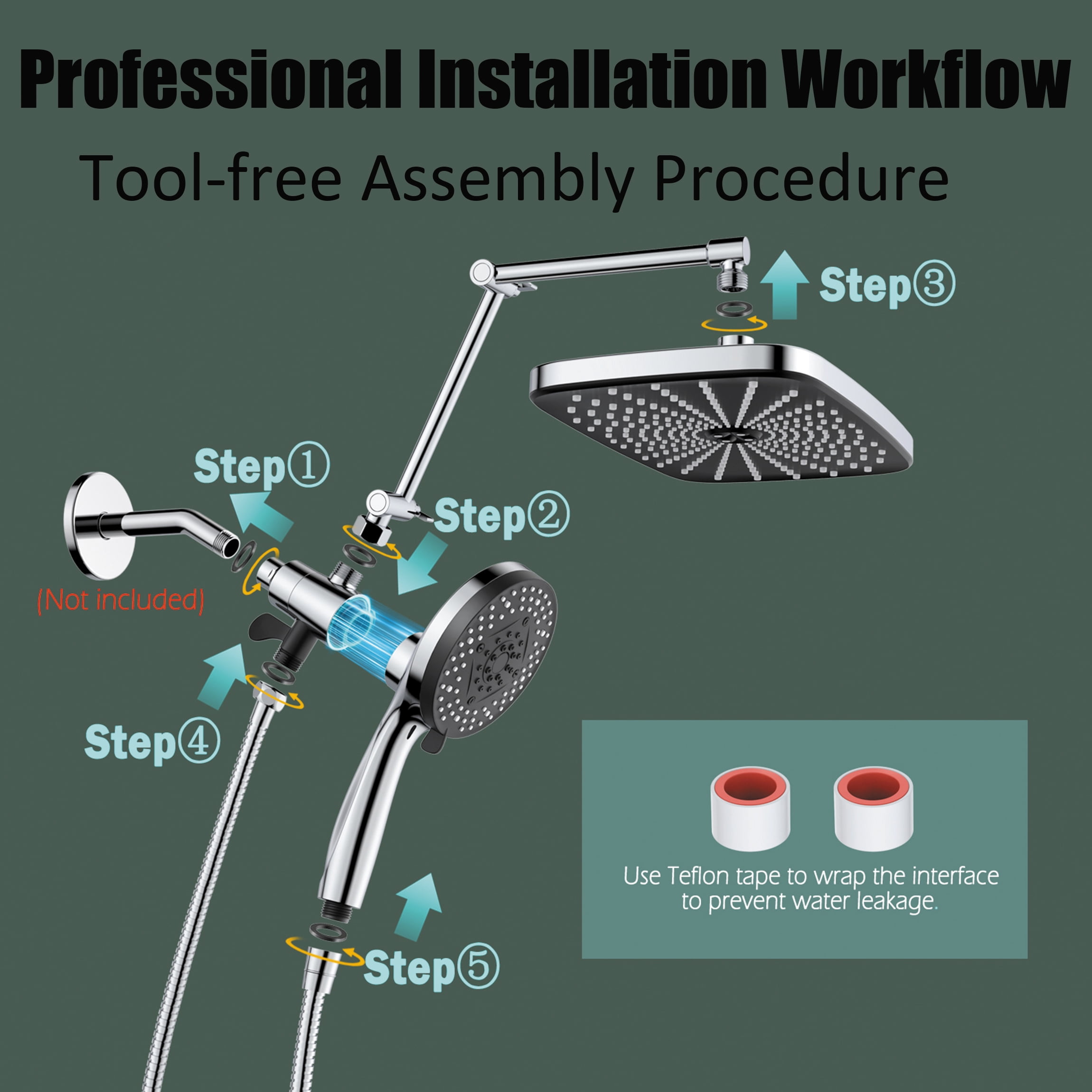 High Pressure Rain Shower Head: Upgrade Shower Heads with Handheld Spray Combo with Fixed Showerhead and 8 Sprays Handheld Shower Head, Detachable Shower head Built-in Magnetic Docking and Power Jets