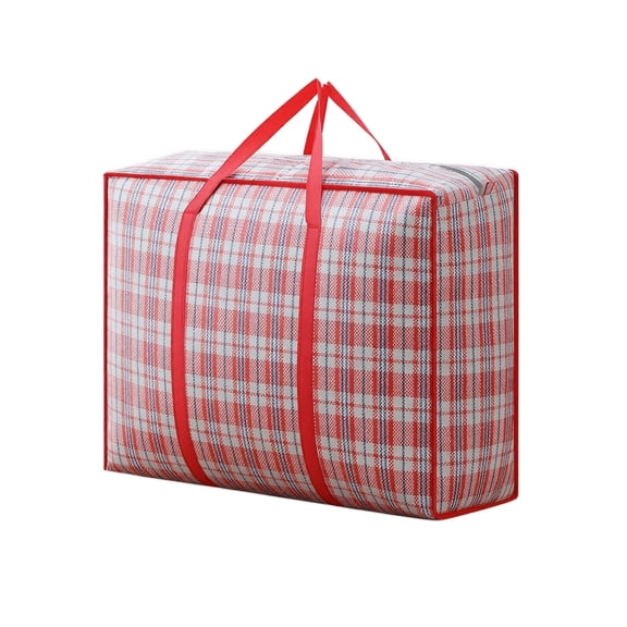 Storage Bag, Red Plaid Foldable with Zipper, Extra Large XL Size 31.5 x 21.7 x 9.1 Inch, 1 Pack, Heavy Duty Storage Tote for Clothes Bedding Moving House Camping Closet Organization