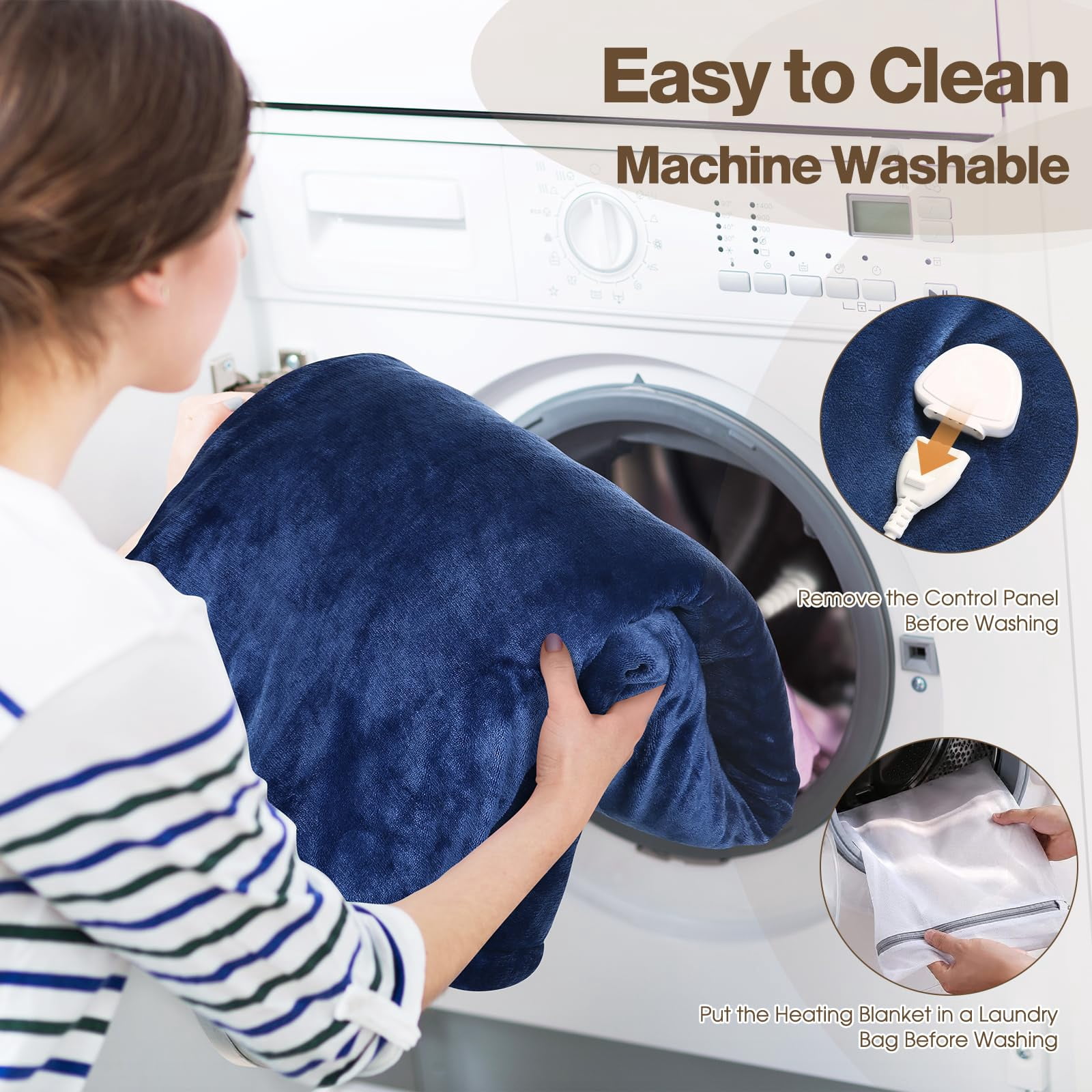 Onemag Electric Heated Blanket King Size 90x100 inches, 6 Heat Settings & 1-10 Hour Auto Shut-off, Machine Washable Soft Flannel Blanket for Home Use, Blue