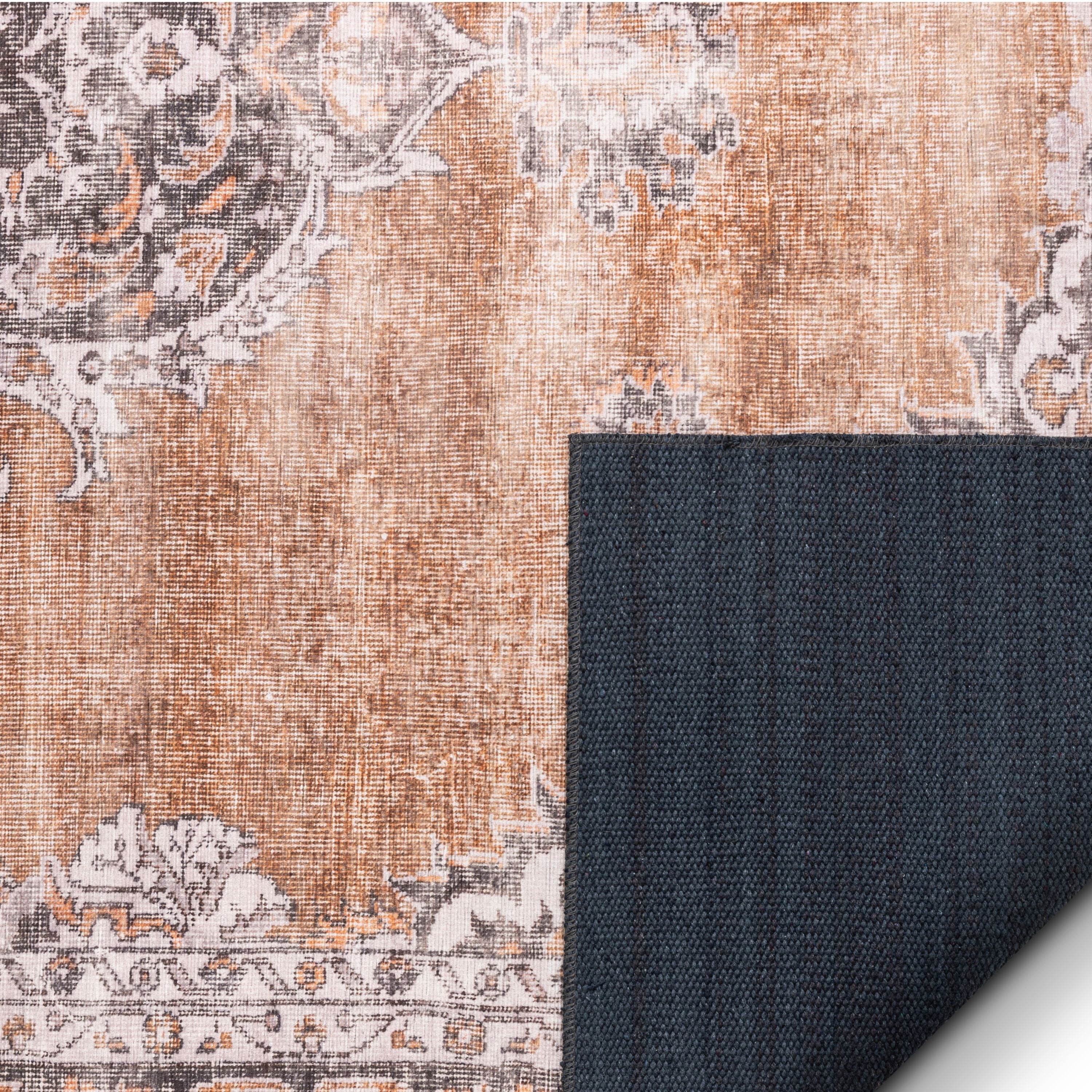 Well Woven Machine Washable Nile Tarifa Vintage Bohemian Medallion Floral Border Rust 5' x 7' Area Rug