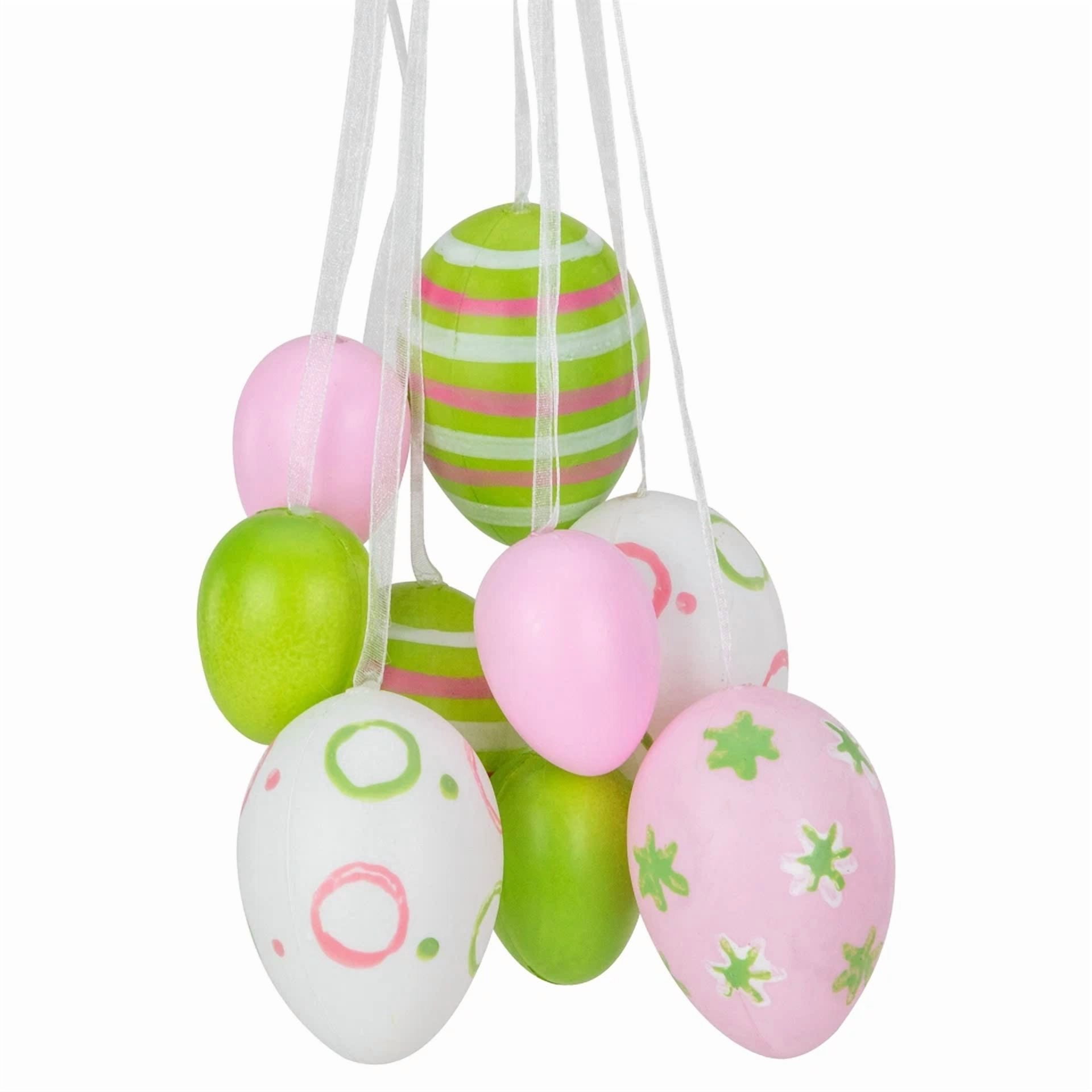 CRESTIN- Northlight 17" Pastel Pink Green White Floral Spring Easter Egg Cluster Decor