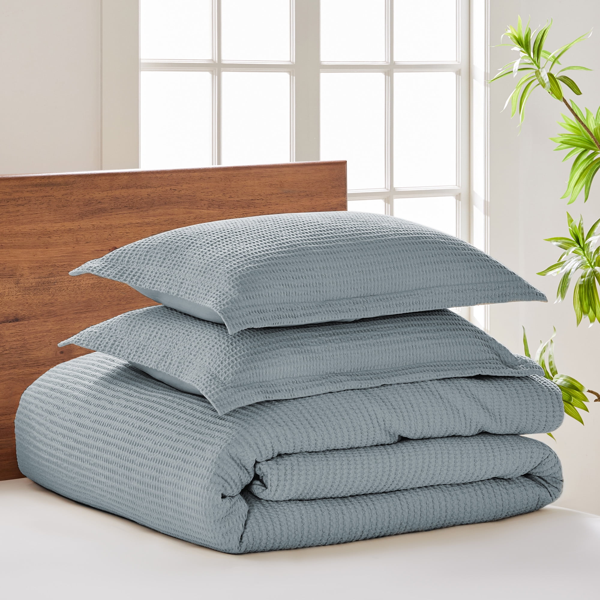 Levtex Home - Cloud Waffle Comforter Set - Full/Queen Comforter + Two Standard Pillow Cases - Waffle Weave - Chambray - Comforter (90 x 94in.) and Pillow Case (26 x 20in.) - Cotton