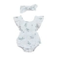 thumbnail image 2 of Musuos Baby Girl Summer Romper with Hairband, 6 12 18 24M Flower Print Round Collar Fly Sleeve Bodysuit+ Headband, 2 of 10