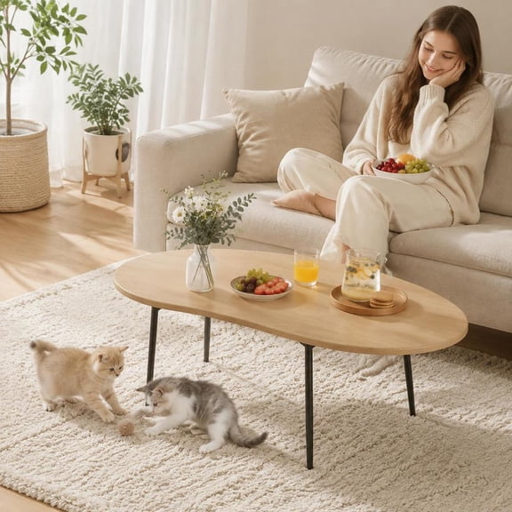 Cloud Shape Coffee Table with Metal Frame and Adjustable Foot Pads for Living Room, Lounge, Office or Apartment