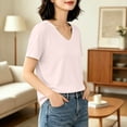 thumbnail image 5 of Vivianyo HD Women's V-Neck Short Sleeve Basic T Shirt, Casual Soft Loose Fit Daily Summer Tee Top, Women's Pink, Sizes S-2XL, 5 of 6