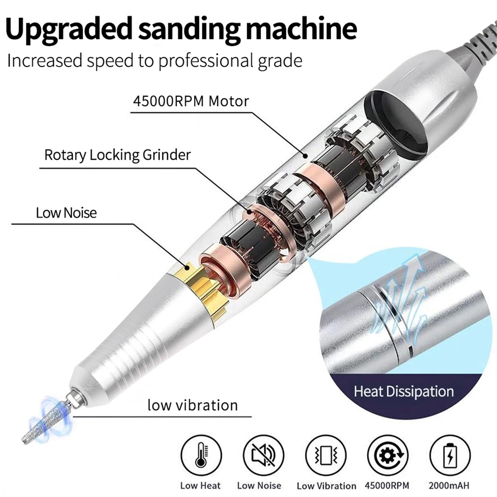 Nail Drill 35000rpm Professional Lathe Machine Milling Cutters for Manicure Electric Sander File Gel Nails Drills Motor Polishe