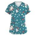 thumbnail image 3 of Garbnen Women Scrub Tops Christmas Womens Scrub Tops Short Sleeve V Neck Xmas Elk Print Nurse Uniform with Pockets, 3 of 7