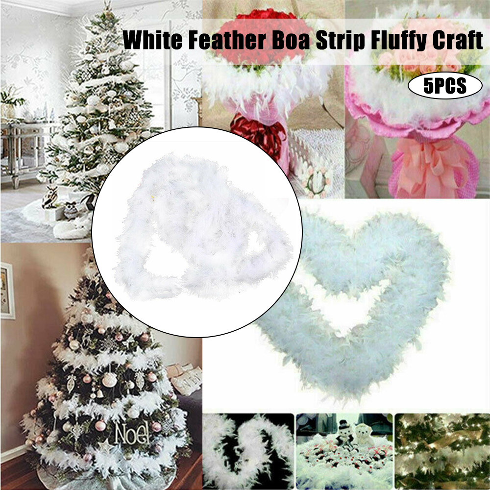 Set of 5 Feather Boa for Christmas Tree Decoration, 6.56ft White Feather Boa  Strip Fluffy Craft Wedding Costume Party Supply 