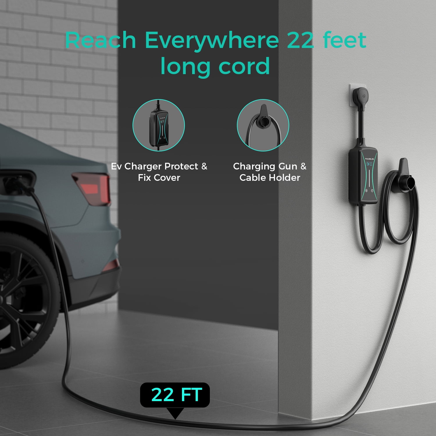 Fulsolen Level 2 EV Charger 32Amp/7.6kW/240V Electric Vehicle Charging Station with NEMA 5-15 and NEMA 14-50 Outlet