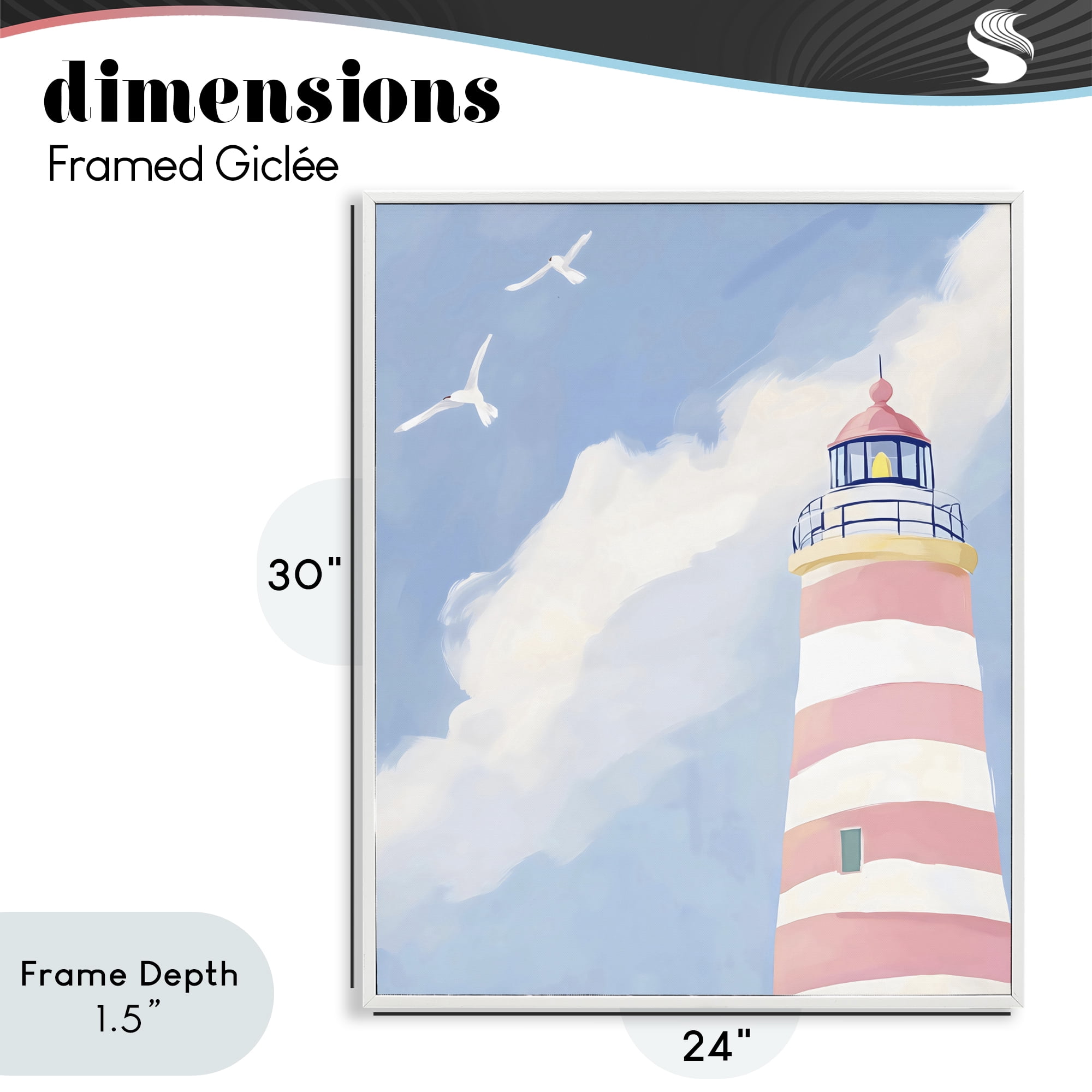 Stupell Industries Striped Lighthouse with Seagulls White Framed Giclee Art, design by The Prints Vibe