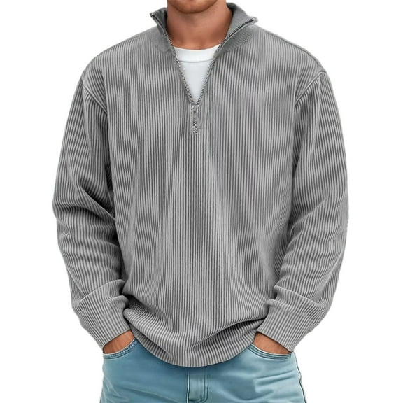 PMVFHDE Men's Solid Color Corduroy Stand Collar Half Zip Long Sleeve Shirt Jacket Soft Warm for Fall Winter Sweatshirts for Men Grey,XXXXXL