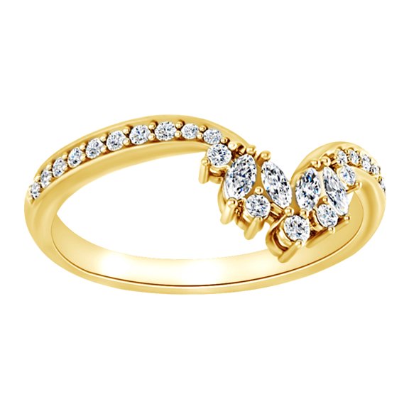 AFFY Marquise & Round Cut White Natural Diamond V Band Ring In 14K Solid Yellow Gold (0.33 Ct)