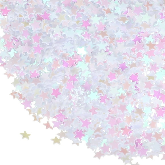 Uxcell 1.94oz(55g) Confeti de Purpurina en Forma de Estrella, 3mm Purpurina para Manualidades, Confeti Láser para Manualidades, Uñas y Decoración de Fiestas de Bodas y Festivales, Blanco Sólido