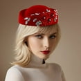 thumbnail image 4 of Biezeib Women Vintage Church Hats Crystal Flower Applique Felt Pillbox Hats Fascinator Tea Party Hats, 4 of 5