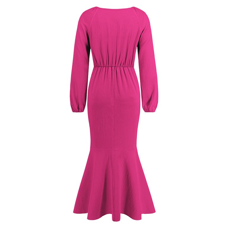 knee length dresses for ladies Jovani Hot Pink Long Sleeve Crystal Embellished Belt Prom Dress  Saris and  Things