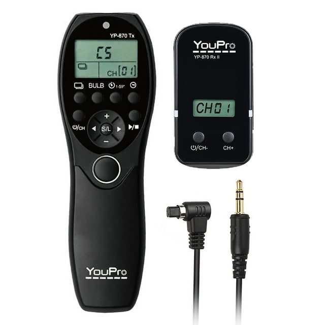 YouPro YP-870 N3 2.4G Wireless Remote Control LCD Timer Shutter Release Receiver 32 Channels for Canon 7D 5D 5D2 5D3 5DS 5DSR 1D Mark I/II/III/ 1DS Mark I/II/III 1DX 6D 50D 40D DSLR Camera