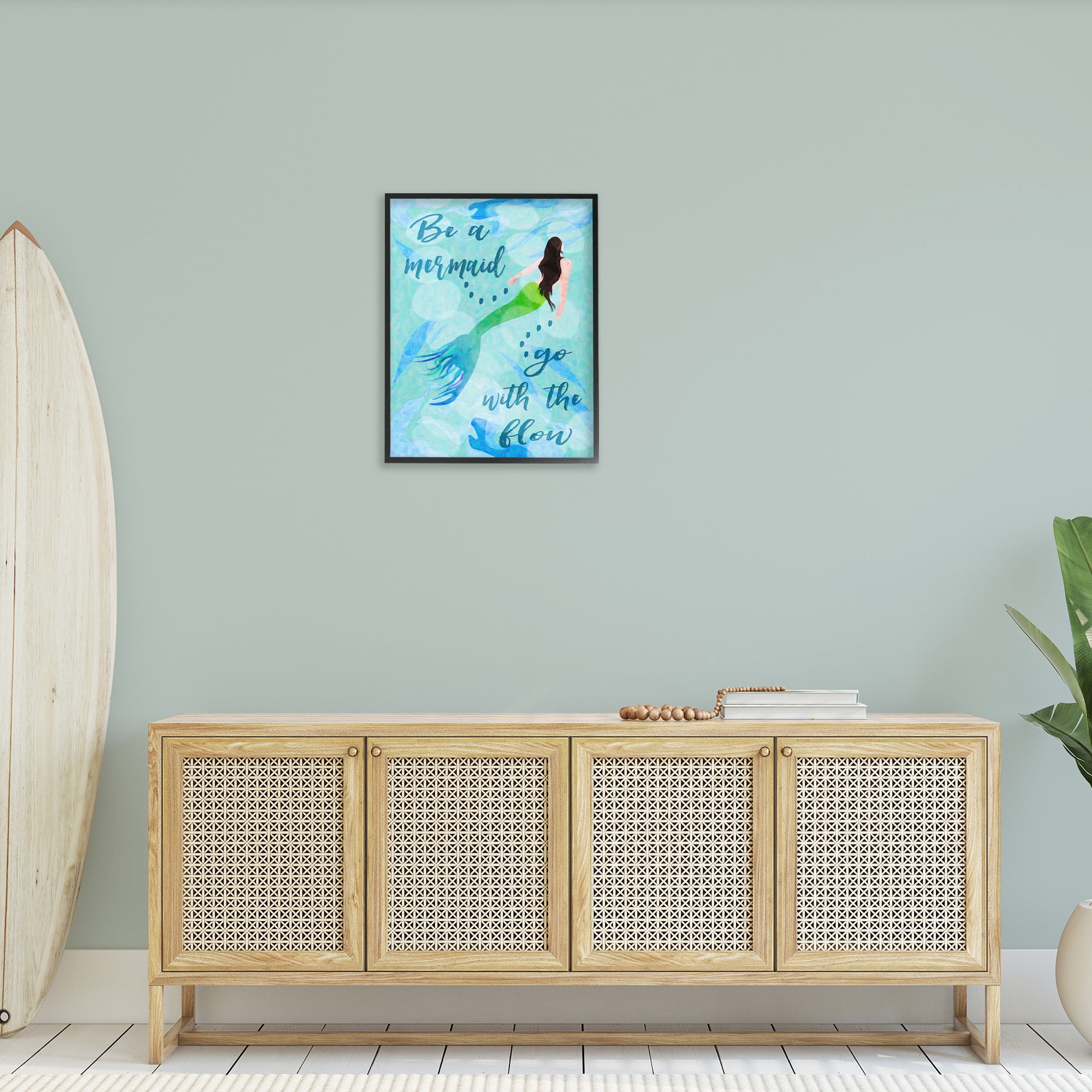 Stupell Industries Go With Flow Mermaid Abstract Painting Black Framed Art Print Wall Art, 24 x 30