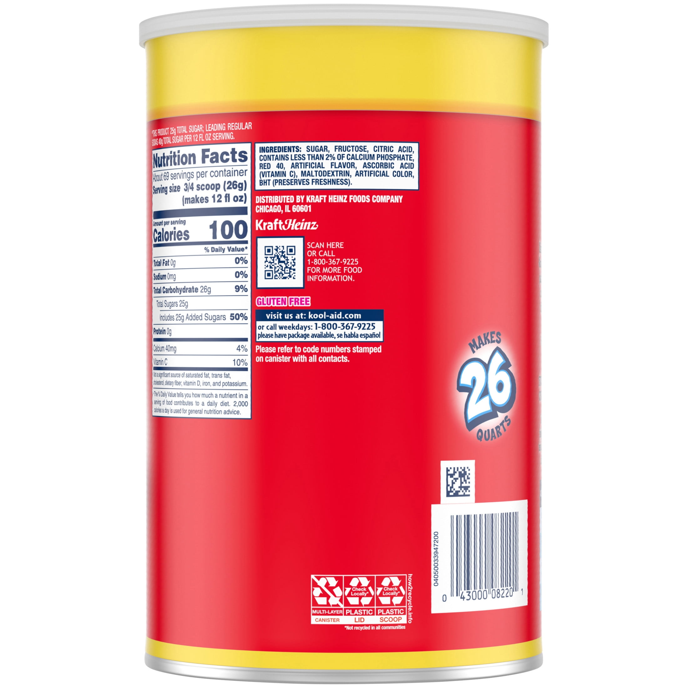 Kool-Aid Drink Mix, 1 Canister, for Flavorful Hydration and Shareable Refreshment, Cherry Artificially Flavored, Good Source of Vitamin C, Caffeine Free, 63 oz
