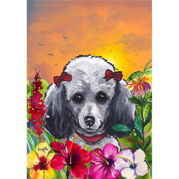 Best of Breed HH18189 Poodle Hippie Hound Studios Tropical Summer House Flag, Grey