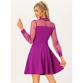 thumbnail image 3 of Unique Bargains Women's Retro Flat Collar Mesh Sheer Sleeve Flared Party Dress L Purple, 3 of 5