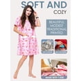 thumbnail image 3 of Casual Nights Women's Snap Front House Dress, Lightweight Short Sleeve Cotton-Poly Knit Duster Robe with Pockets, Mid-Calf, Floral Pink Medium, 3 of 4