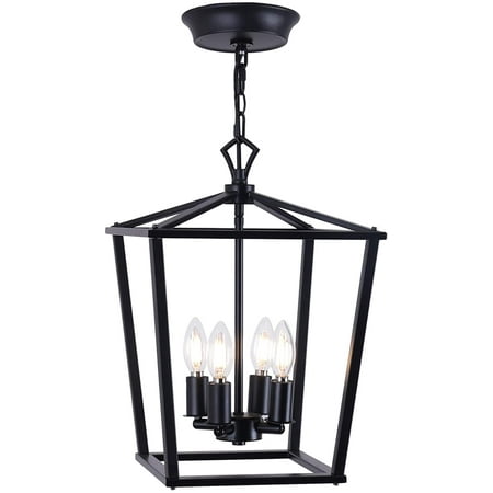 

MANXING Farmhouse Chandelier Lantern Pendant Light Industry Foyer Ceiling Lighting Fixture 12inch Black Vintage Openwork Cage Hanging Light for Kitchen Island Dining Room Stairwell Shop(Black)