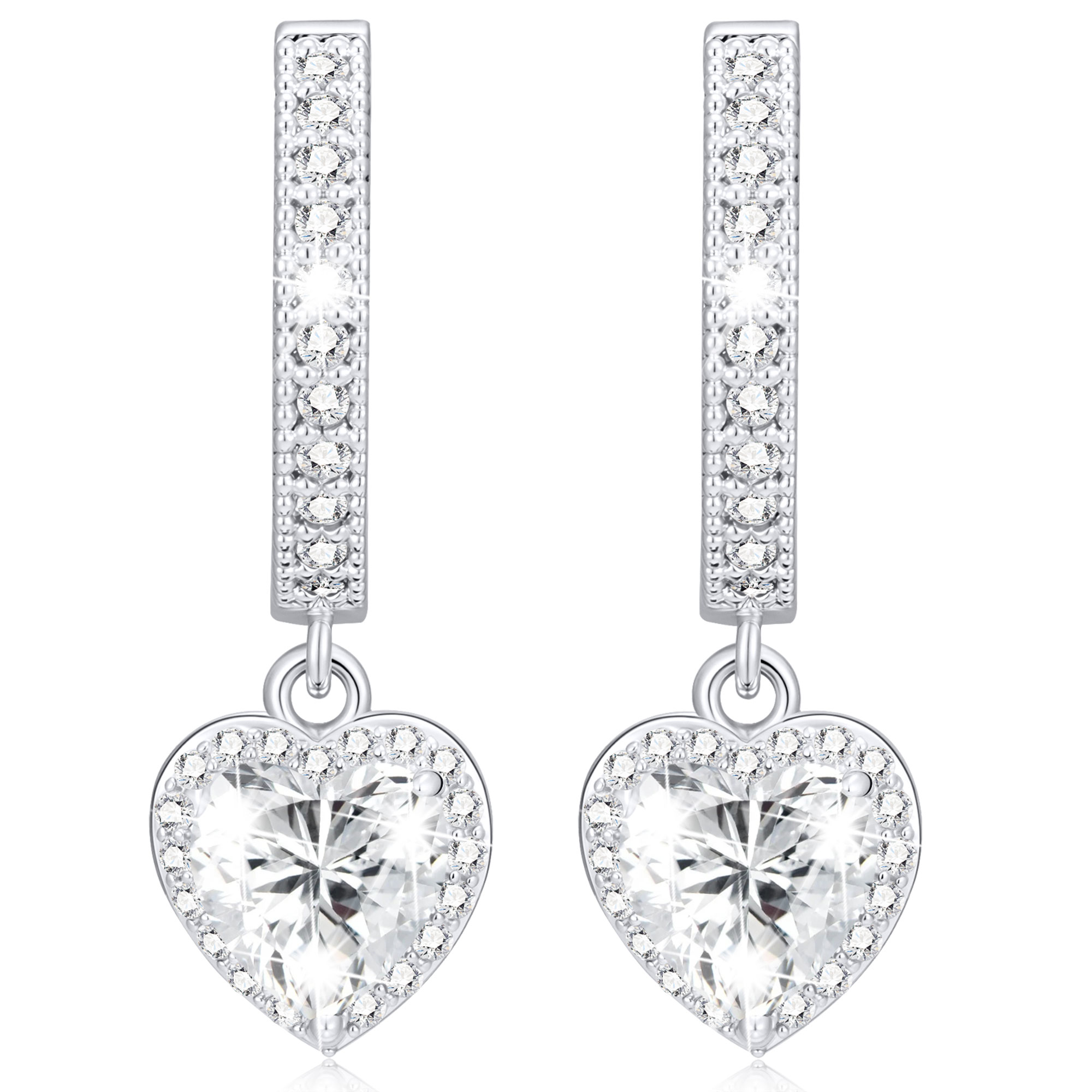 APSVO 18K White Gold Plated Love Heart Drop Earrings for Women Girls S925 Sterling Silver Post April Birthstone Earrings with CZ Birthday Graduation Jewelry Gifts Teen Her Mom Adults Kids Ideas