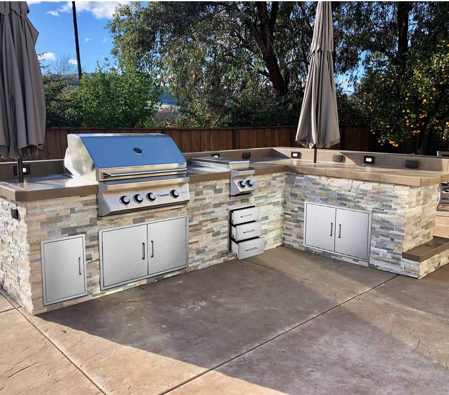31" Wx24" H Outdoor Kitchen Double Access Doors Stainless Steel, Flush Mount for Outdoor Kitchen and BBQ Island