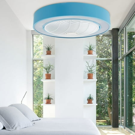 

TC-Home LED Ceiling Fan Light kit 23 3-Color Changed Semi Flush Mount Fandelier with Invisible Acrylic Blades Enclosed Low Profile Fan Blue
