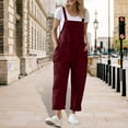 thumbnail image 2 of Wyobmus Women Cotton Linen Rompers Casual Loose Sleeveless Bib Pants Straps Adjustable Overalls Baggy Wide Leg Jumpsuits With Pockets Burgundy, 2 of 9