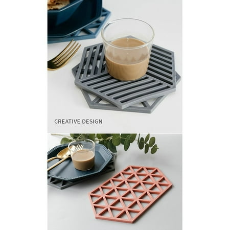 

Yannee Hexagonal Placemats Hollow Out Mats PVC Non-Slip Heat Insulation Kitchen Table Mats Black-1